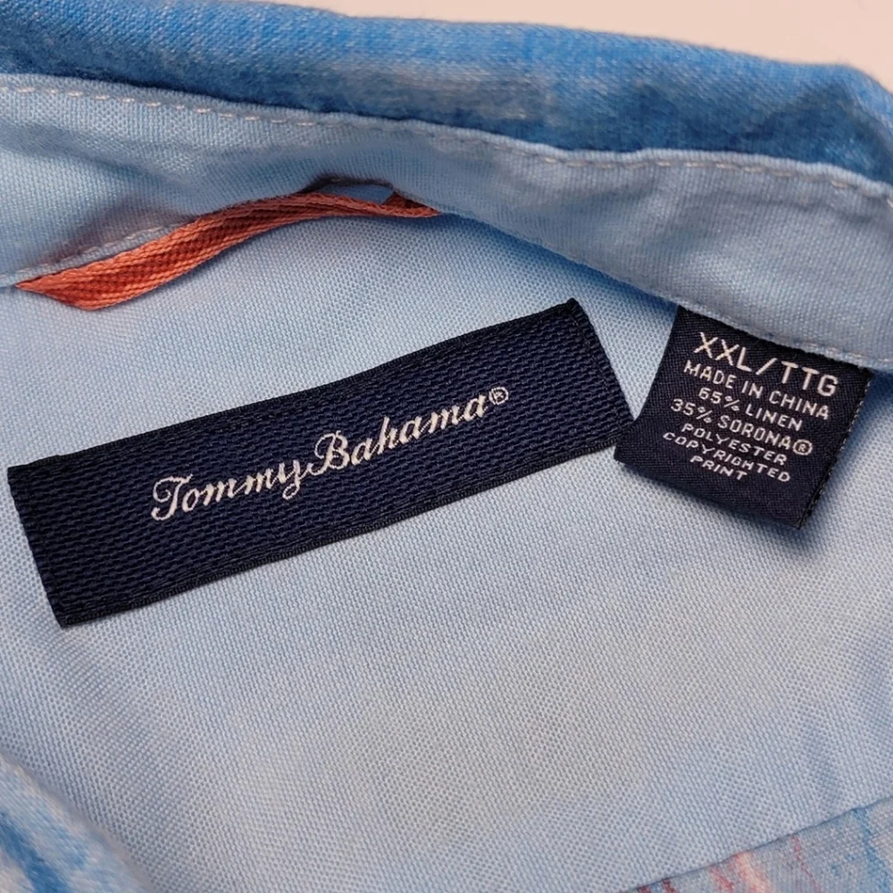 Tommy Bahama Blue & Orange Striped Linen Blend Button-Down Shirt XXL - Picture 4 of 7